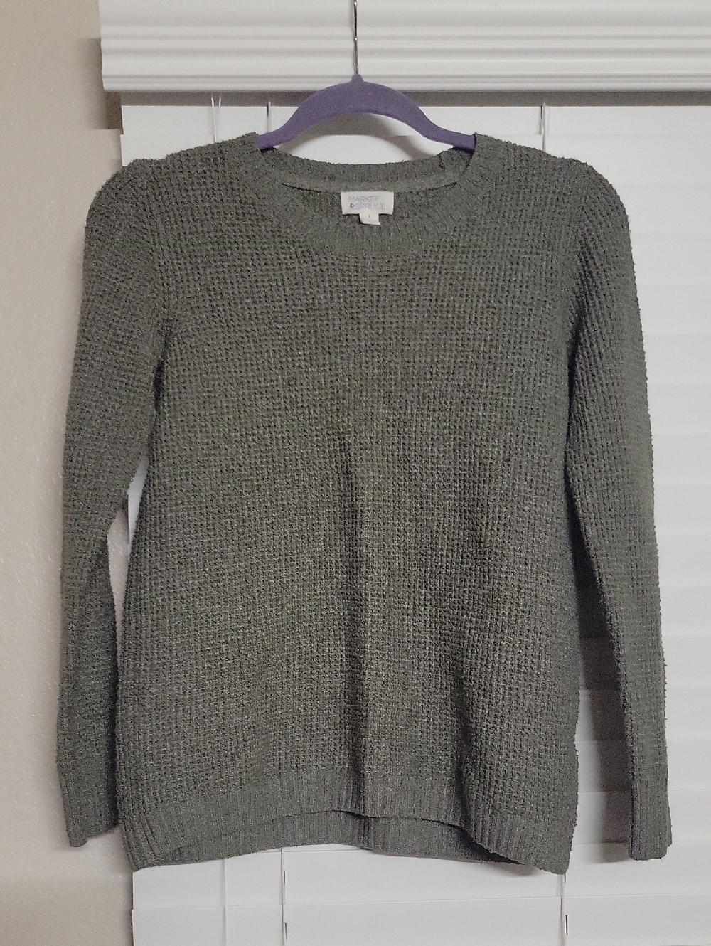 Market & Spruce Olive Green Waffle-Knit Crewneck Sweater